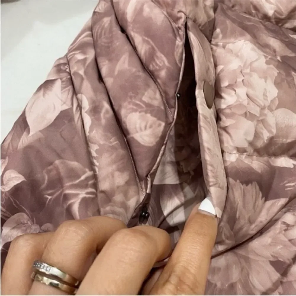 Athleta Downtown Printed Jacket in Antoinette Floral Pink Down Coat